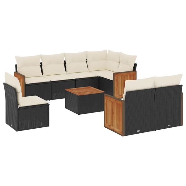 vidaXL 9-delige Loungeset met kussens poly rattan zwart