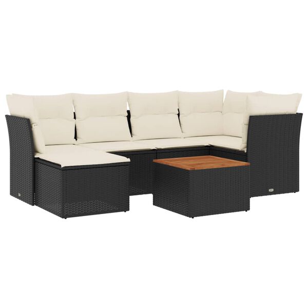 vidaXL 7-delige Loungeset met kussens poly rattan zwart