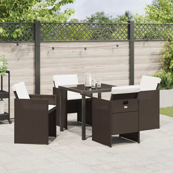 vidaXL Tuin eettafelset 5 pcs Bruin poly rattan