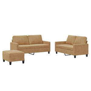 vidaXL 3-delige Loungeset met kussens fluweel bruin