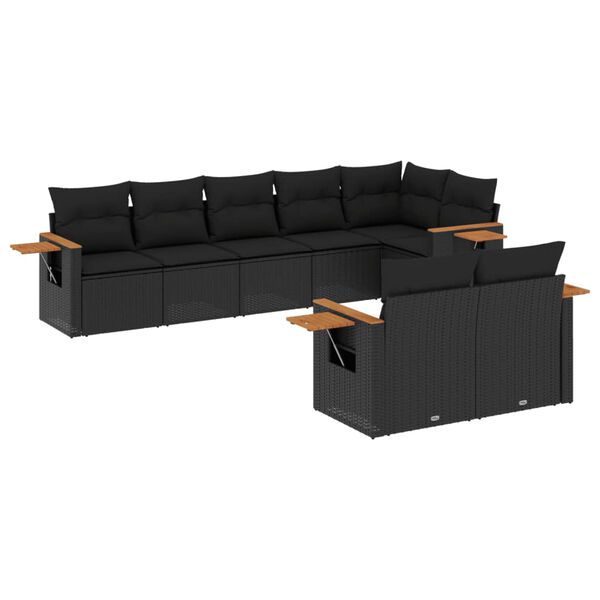 vidaXL 8-delige Loungeset met kussens poly rattan zwart