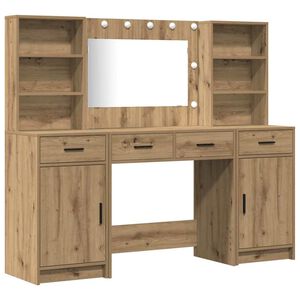 vidaXL Make-up tafel set met LED 3 st Artisan Eiken Bewerkt hout
