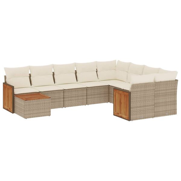 vidaXL 10-delige Loungeset met kussens poly rattan beige