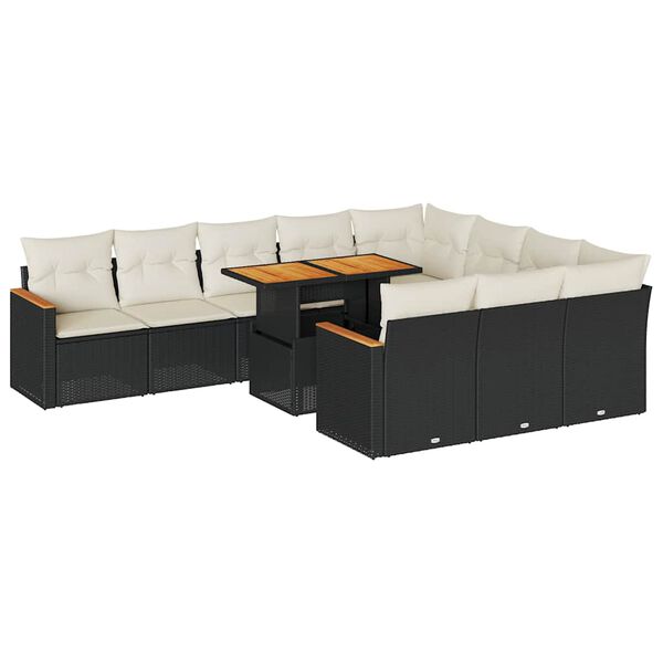 vidaXL 11-delige Loungeset met kussens poly rattan acacia zwart
