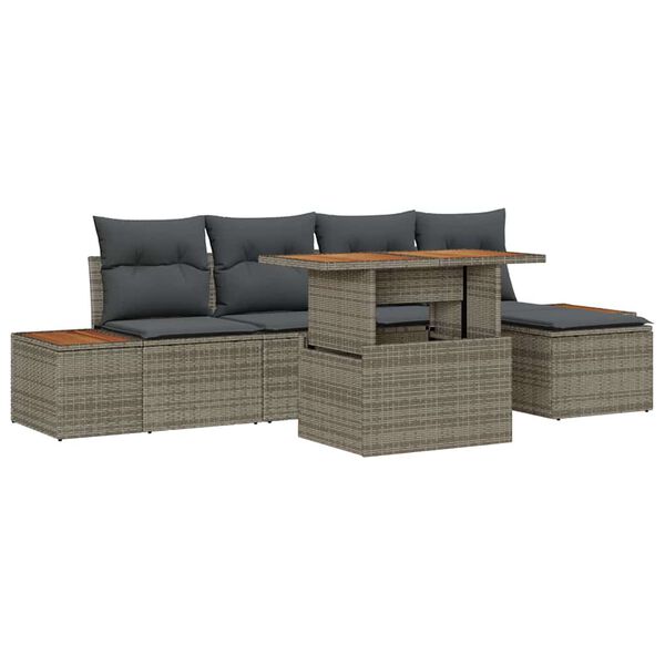 vidaXL Tuin Sofa Set met opslag 6 pcs Grijs Poly riet