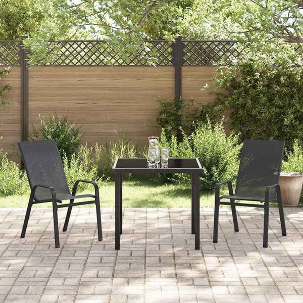 vidaXL Tuin eettafelset 3 pcs Zwart Poedercoating staal