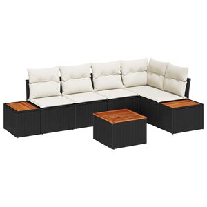 vidaXL Tuin Sofa Set met kussen 6 pcs Zwart en cr&egrave;me Poly riet