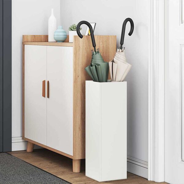 vidaXL Paraplu Standaard met opslag Wit 15,5 x 15,5 x 49 cm Metaal