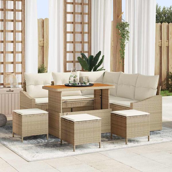 vidaXL Tuinbankenset met kussen 9 pcs Beige poly rattan