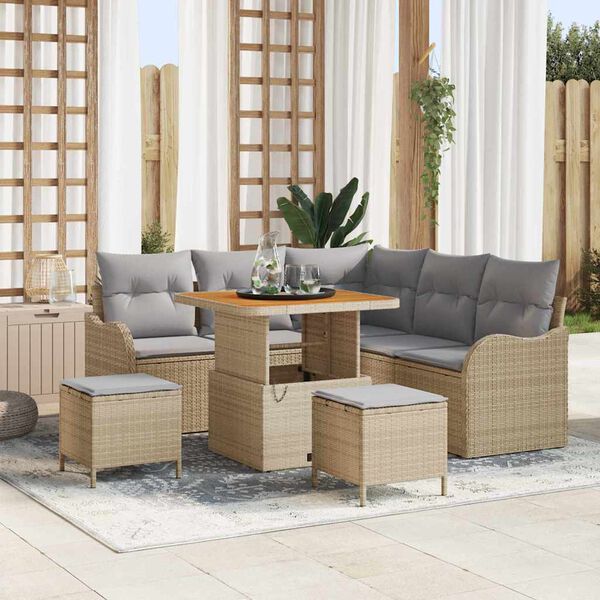 vidaXL Tuin Sofa Set met kussen met opslag 8 pcs Beige en Licht Grijs