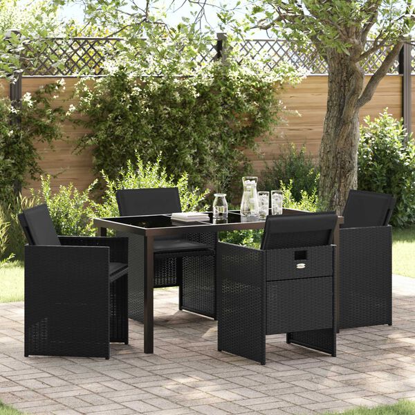 vidaXL Tuin eettafelset 5 pcs Zwart poly rattan