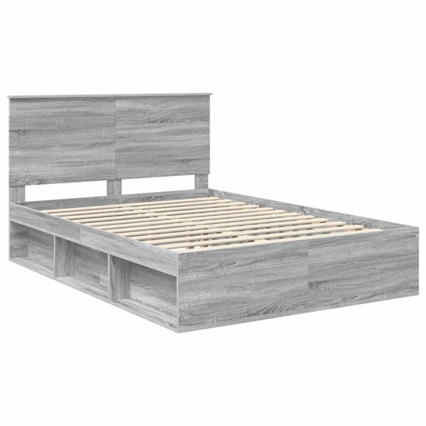 vidaXL Bedframe Grijs Sonoma 140 x 200 cm Massief grenenhout