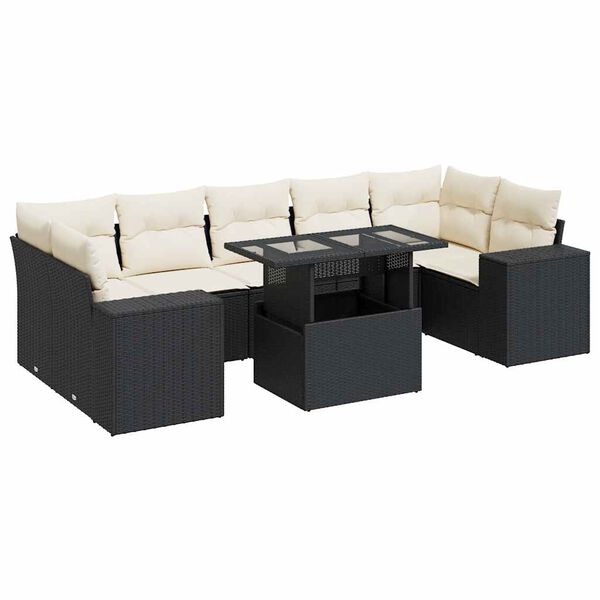 vidaXL 8-delige Loungeset met kussens poly rattan zwart