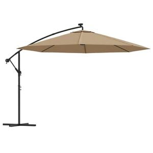 vidaXL Zweefparasol met LED-verlichting en metalen paal 350 cm taupe