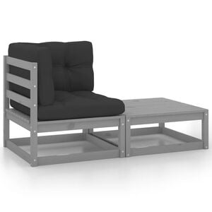 vidaXL 2-delige Loungeset met kussens massief grenenhout grijs
