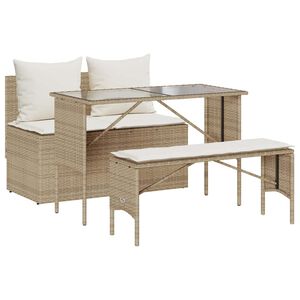 vidaXL 3-delige Tuinset met kussens poly rattan beige