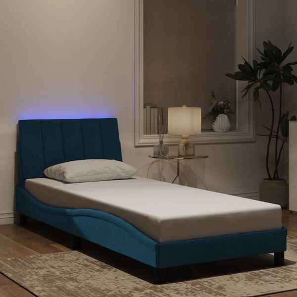vidaXL Bedframe met LED zonder matras "Hanko" fluweel blauw 80x200 cm