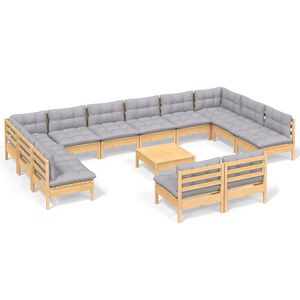 vidaXL 13-delige Loungeset met grijze kussens massief grenenhout