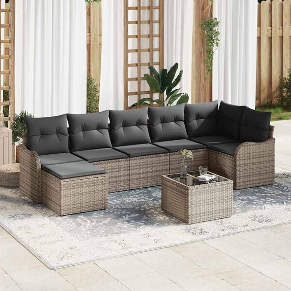 vidaXL Tuin Sofa Set 8 pcs Grijs poly rattan
