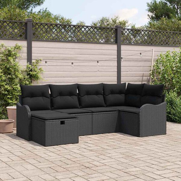 vidaXL Tuin Sofa Set met kussen met opslag 6 pcs Zwart Poly riet