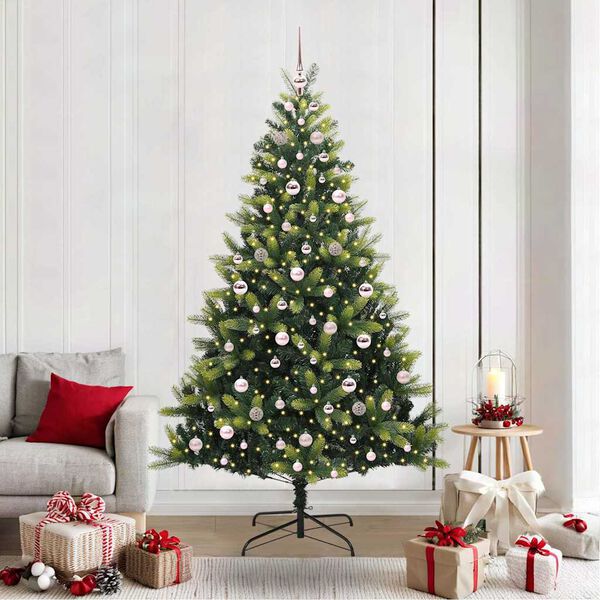 vidaXL Kunstkerstboom met scharnier 300 LEDs Groen 210 cm PVC en PE