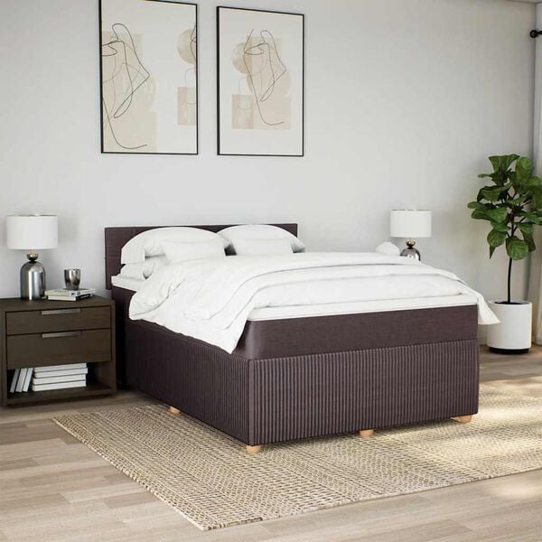vidaXL Boxspring met matras stof donkerbruin 140x190 cm