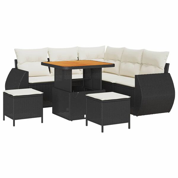 vidaXL Tuin Sofa Set met kussen 8 pcs Zwart en Cr&egrave;me poly rattan