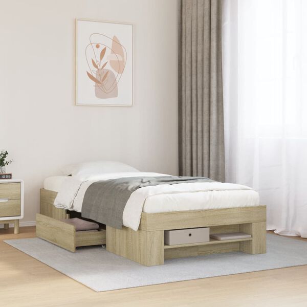 vidaXL Bedframe zonder matras hout sonoma eikenkleurig 75x190 cm