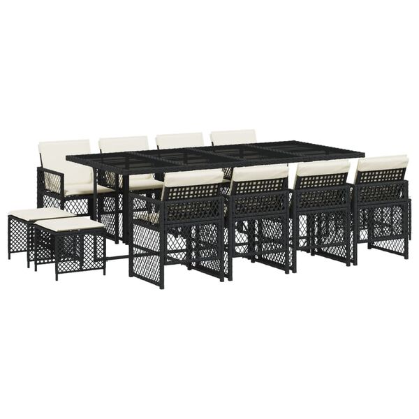 vidaXL 13-delige Tuinset met kussens poly rattan zwart