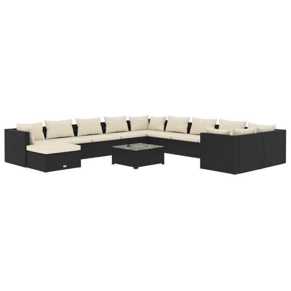 vidaXL 12-delige Loungeset met kussens poly rattan zwart