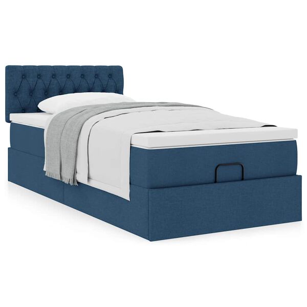 vidaXL Bed met matras 100x200 cm stof blauw