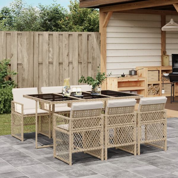 vidaXL 7-delige Tuinset met kussens poly rattan beige