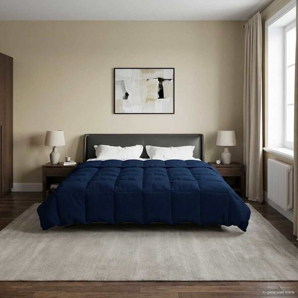 vidaXL Winter Dekbed Gekwilt Donkerblauw 220 x 240 cm Microfiber