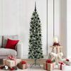 vidaXL Kunstmatige slanke kerstboom met 300 LED Groen en Wit 180 cm