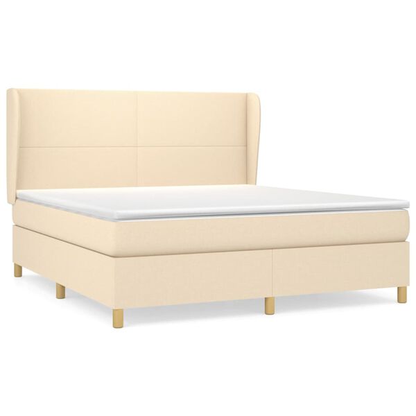 vidaXL Boxspring met matras stof cr&egrave;mekleurig 180x200 cm