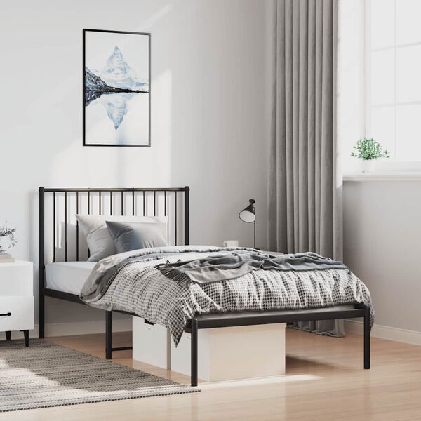 vidaXL Bedframe met hoofdbord metaal zwart 100x190 cm