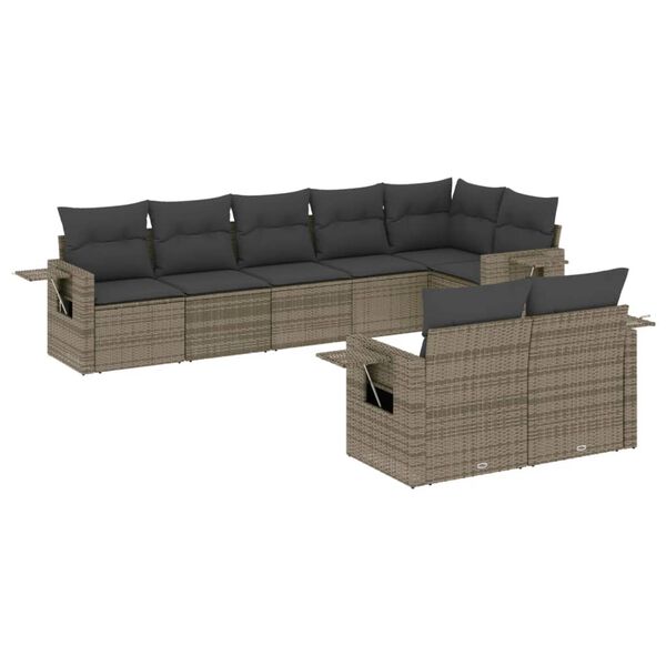 vidaXL 8-delige Loungeset met kussens poly rattan grijs