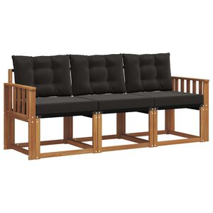 vidaXL Buiten bankenset met kussen 3 pcs Natuurlijk en Zwart