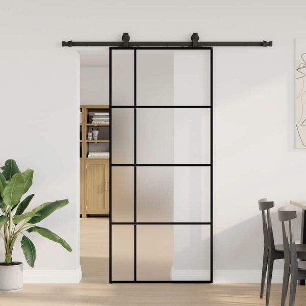 vidaXL Schuifdeur met beslagset 90x205 cm ESG glas zwart