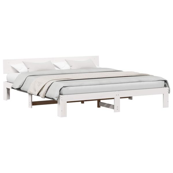 vidaXL Bedframe met hoofdeinde Wit 200 x 200 cm Massief grenenhout