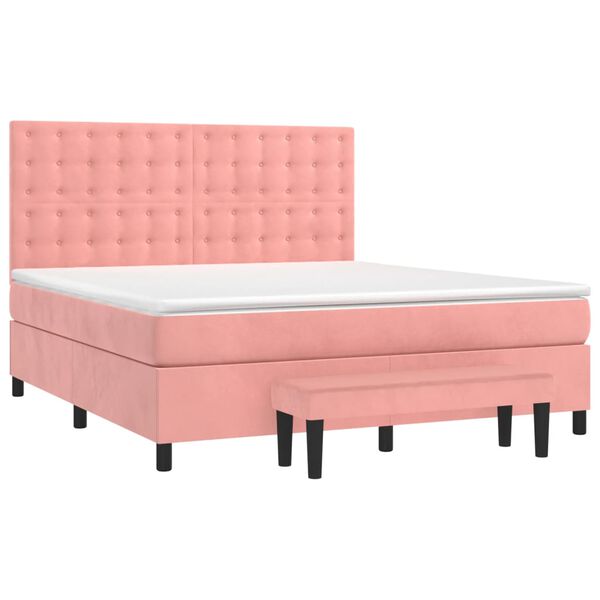 vidaXL Boxspring met matras fluweel roze 180x200 cm