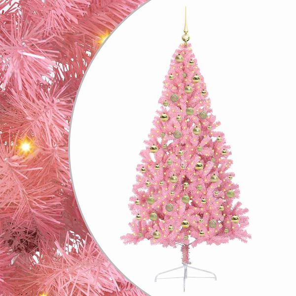 vidaXL Kunstmatig Voorverlicht Kerstboom met 300 LED Roze 180 cm PVC