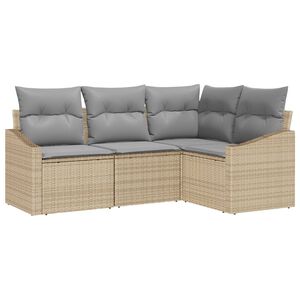 vidaXL Bankstel met kussen 4 pcs Beige poly rattan
