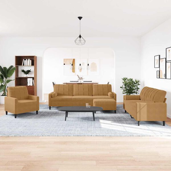 vidaXL 4-delige Loungeset met kussens en bolsters fluweel bruin