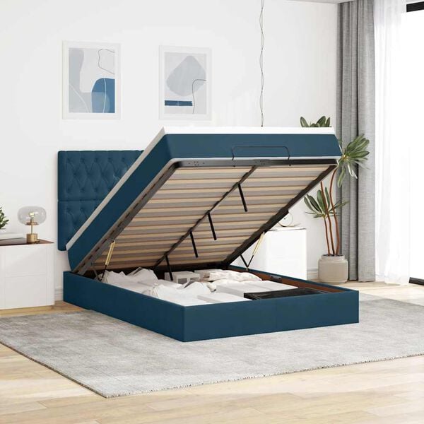 vidaXL Ottoman bed met matrassen 140x190cm fluweel donkerblauw