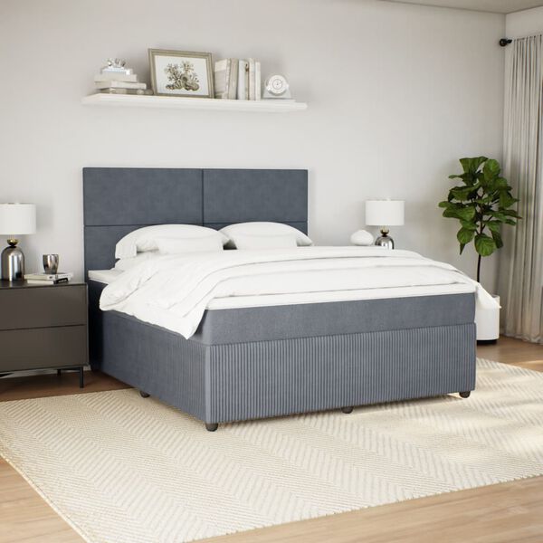 vidaXL Boxspring met matras fluweel donkergrijs 180x200 cm