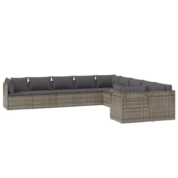 vidaXL 10-delige Loungeset met kussens poly rattan grijs