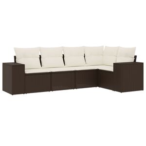 vidaXL 5-delige Loungeset met kussens poly rattan bruin