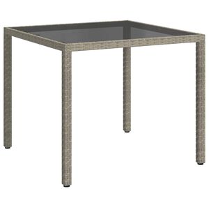 vidaXL Tuintafel 90x90x75 cm gehard glas en poly rattan grijs