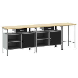 vidaXL Werkbankset 3 st Rood en Grijs Gepoedercoat staal